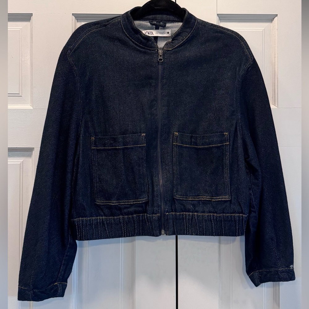 ZARA Dark Denim Zip Jacket - Dark Blue